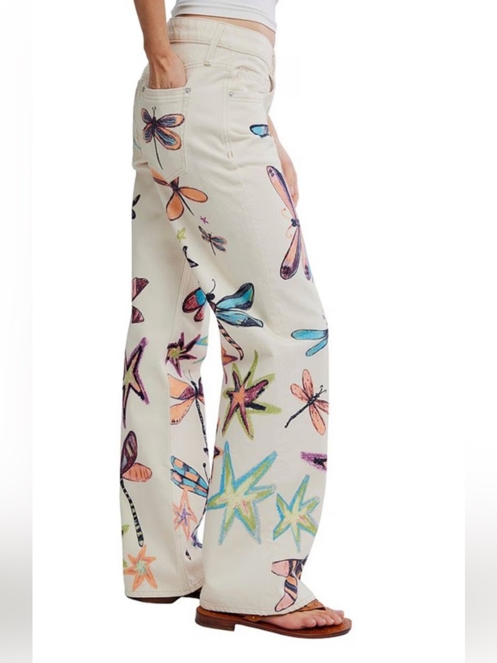 NWT🌷Free People We The Free Tennessee Dragonfly Printed Low Rise Denim Jeans - Picture 6 of 15
